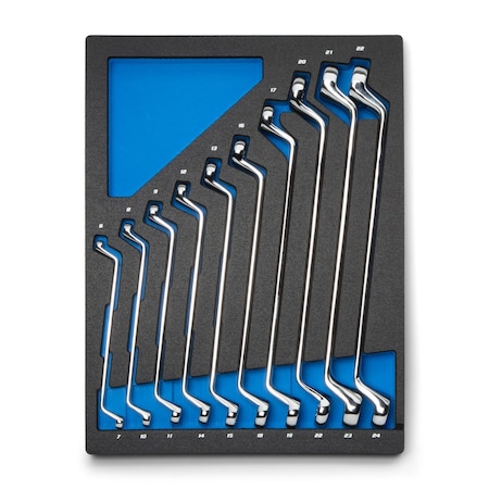 Capri Tools 75-Degree Deep Offset Double Box End Wrench Set, 6 to 24 mm, Metric, 10-Piece with Mechanic's Tray CP11950-10MT